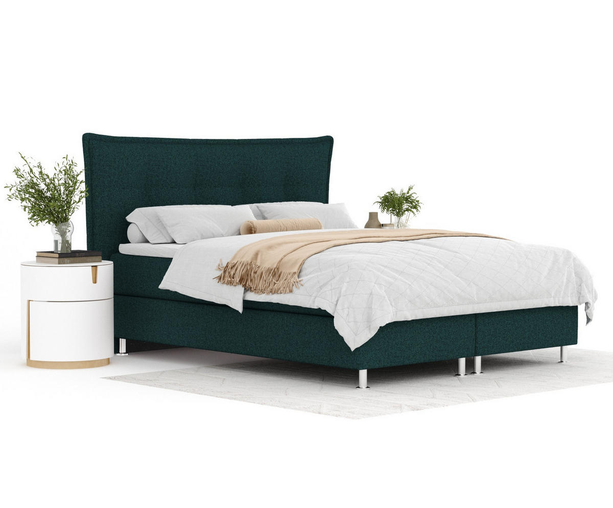 BOXSPRINGBETT Minori Grün 160/200 cm mit Latex-Topper - Silberfarben/Grün, Holz/Holzwerkstoff (160/200cm) - Maison de Reve