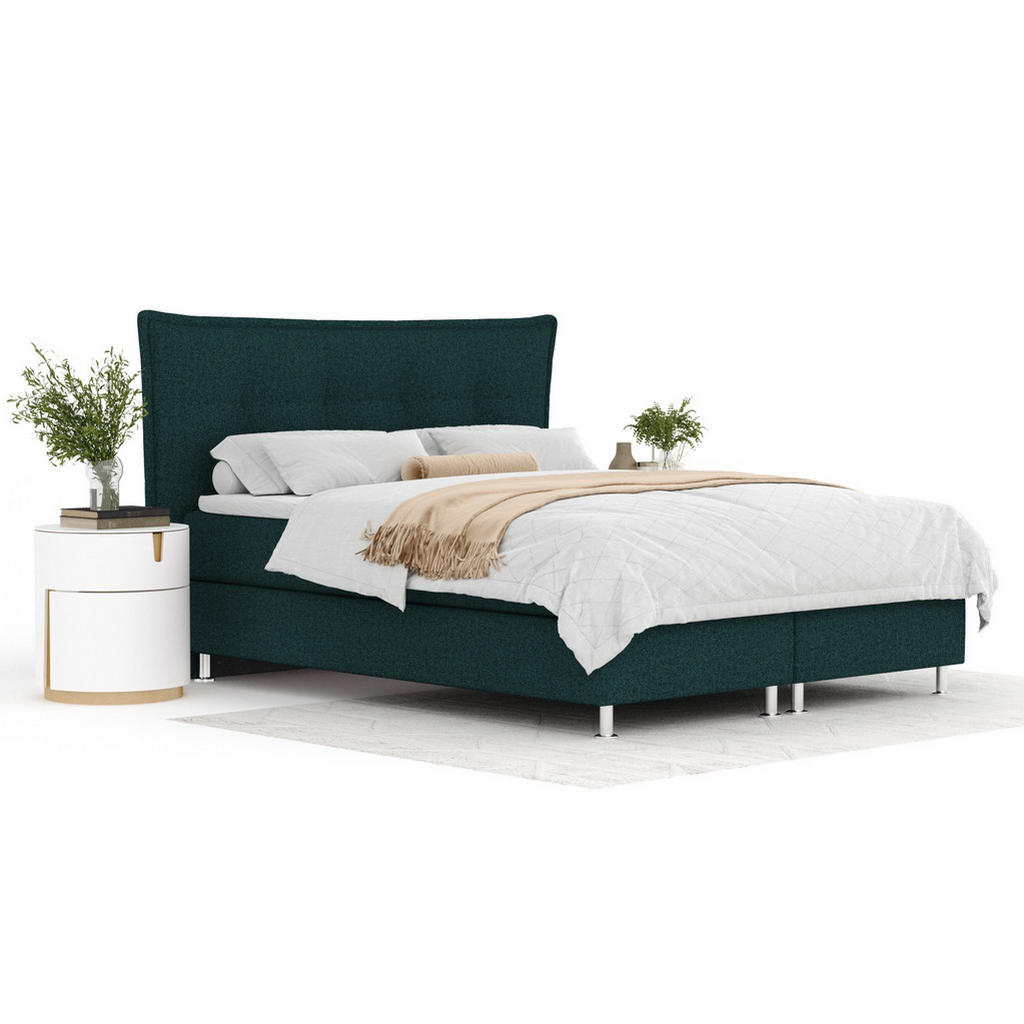 Thumbnail - Maison de Reve Boxspringbett, Grün, Textil, Buche, Kiefer, H3, Höhe ca. 21 cm, 160x200 cm, FSC 100%, Made in EU, Oeko-Te...