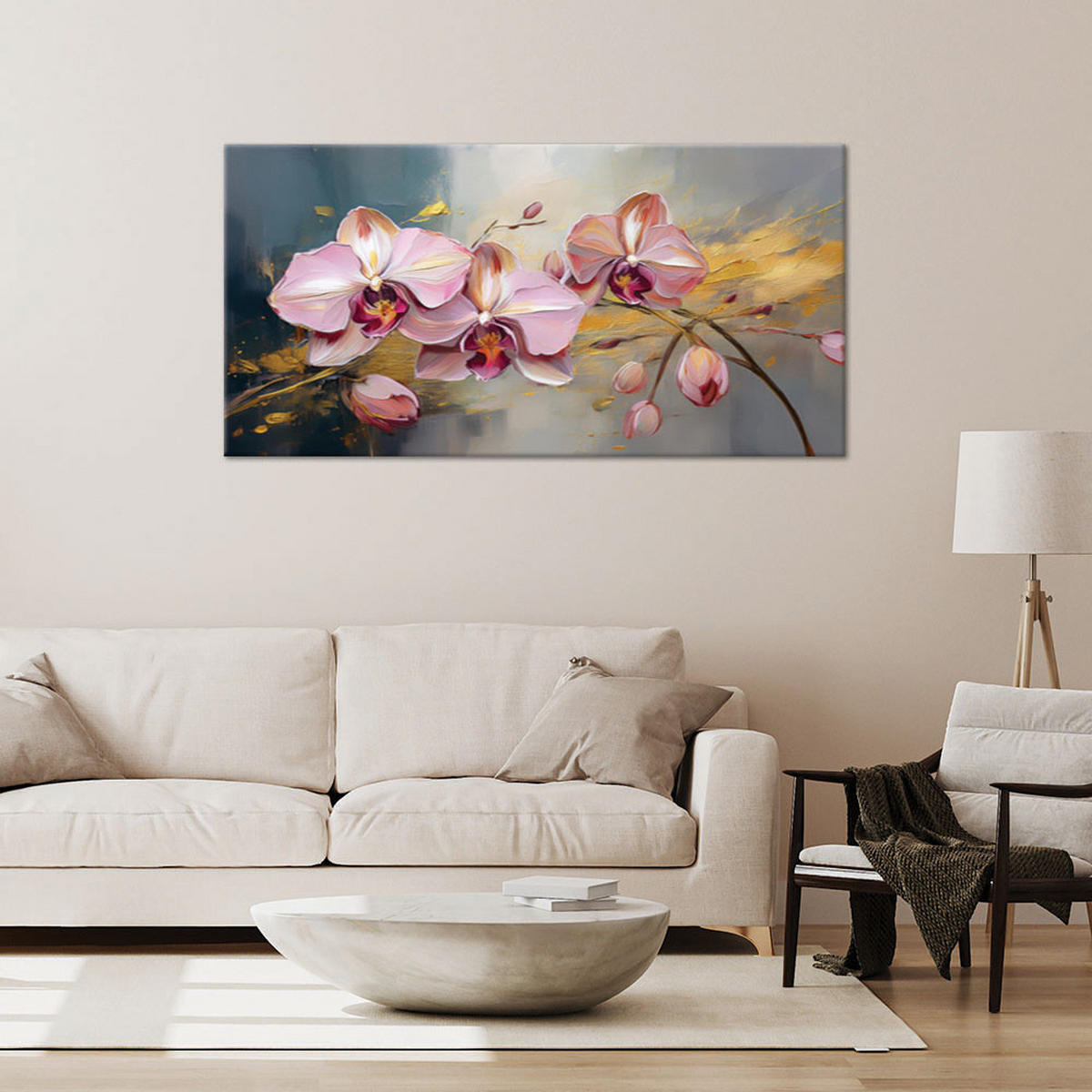 LEINWANDBILD Rosa Orchideen-Blumen-Glamour 120x60cm - Pink, Textil (120/60cm) - Feeby