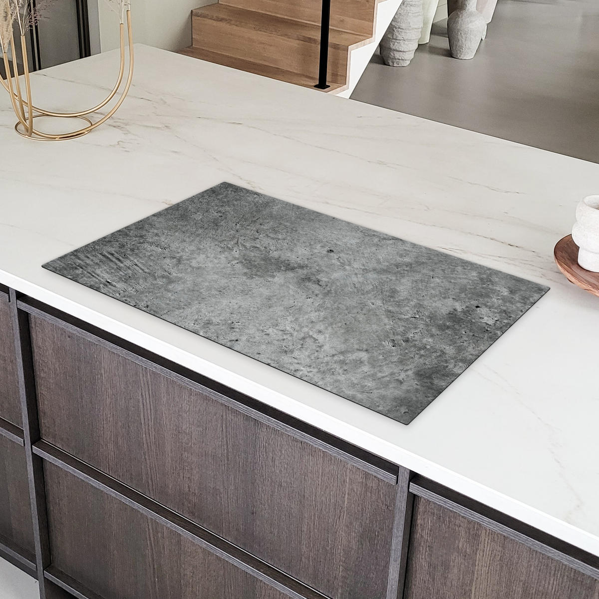HERDABDECKPLATTE Beton - Schiefer - Grau -Betonstruktur Induktionsschutz 91.2x52 cm - Grau, Kunststoff (91.2/52/0.2cm) - MuchoWow