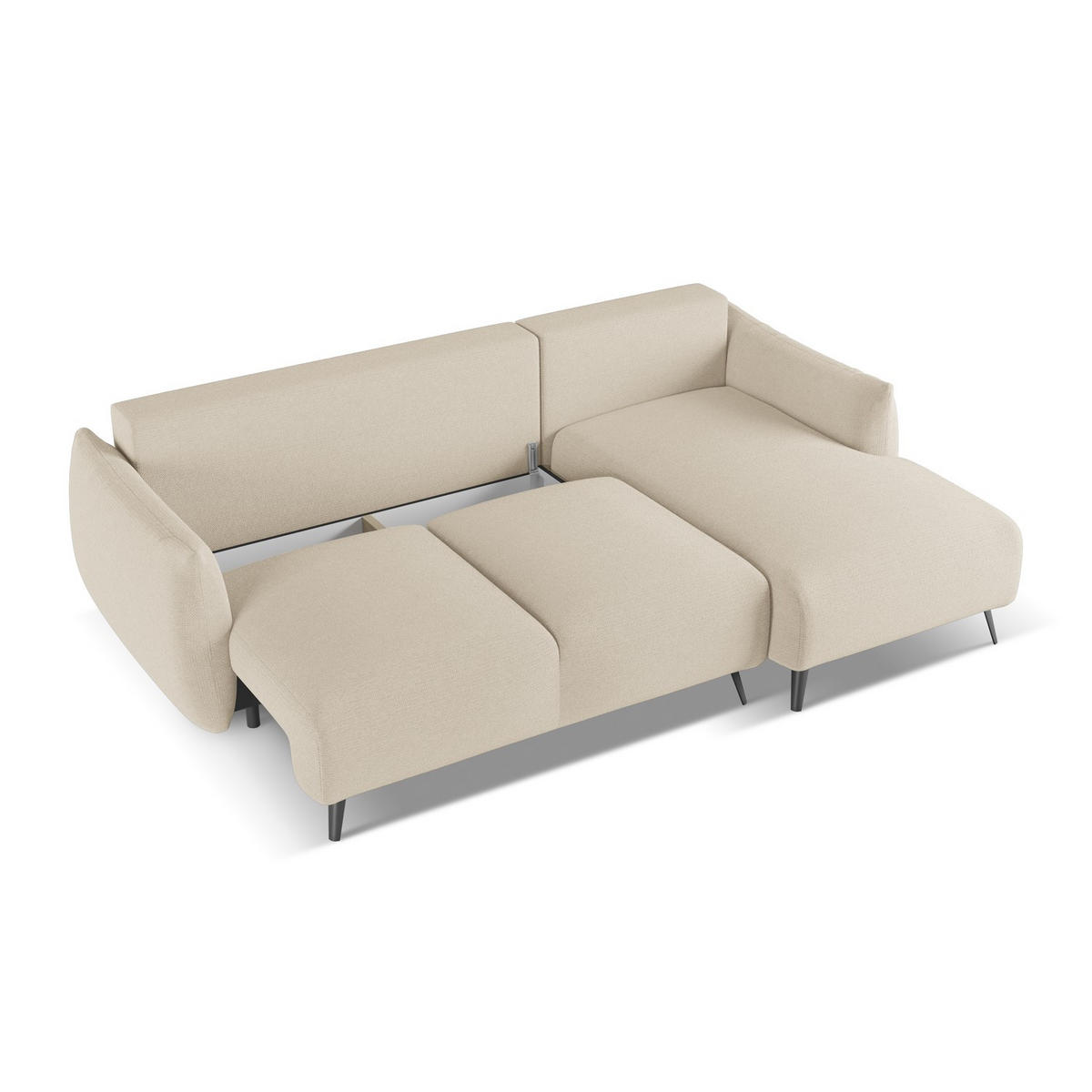 ECKSOFA mit Schlaffunktion Chenille Stoff Beige - Beige/Schwarz, Textil/Metall (242/162cm) - LaMiaSofa