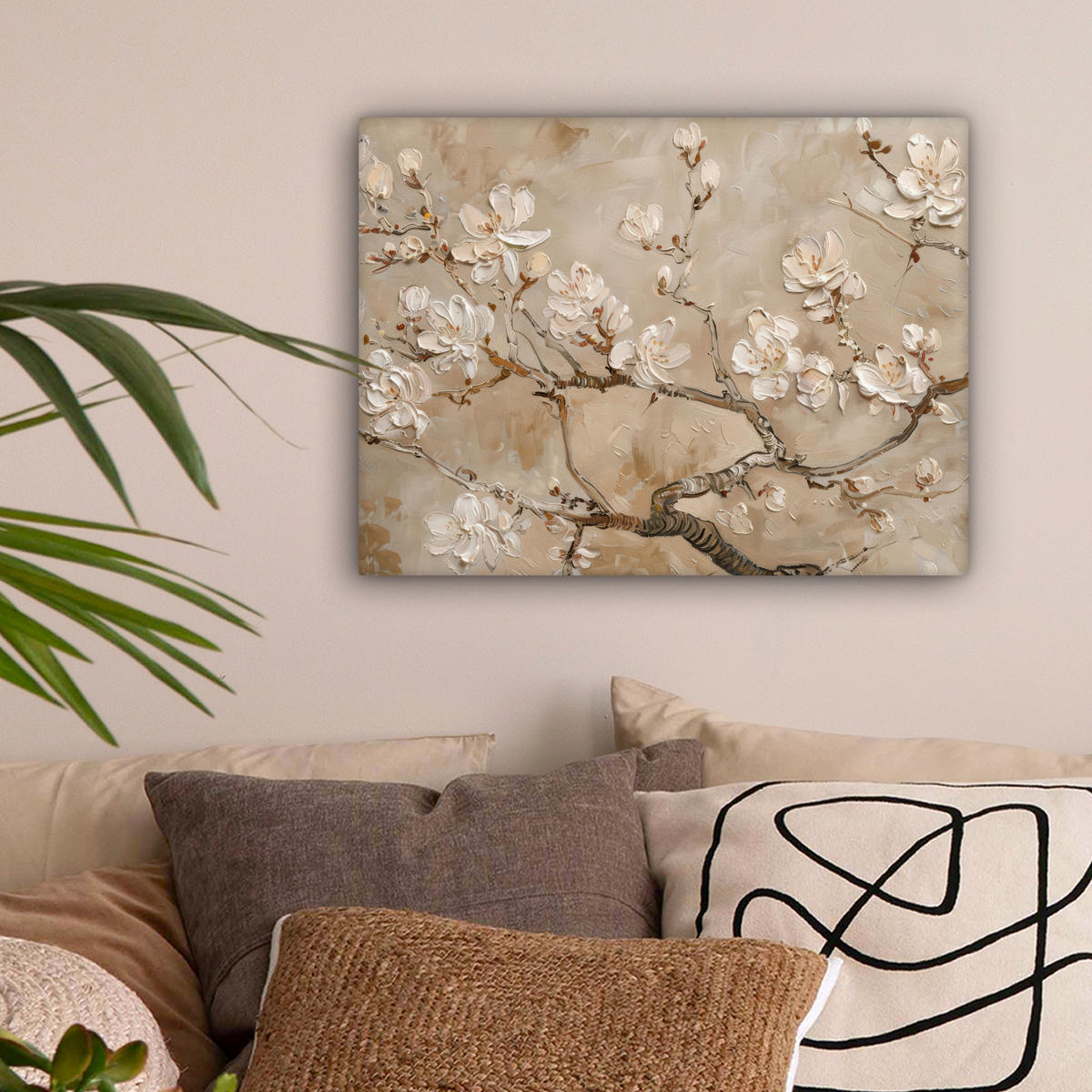 LEINWANDBILD - Blumen - Modern - Beige - Weiß - Blüte - 40x30 - Wanddeko - Beige, Textil (40/30cm) - MuchoWow
