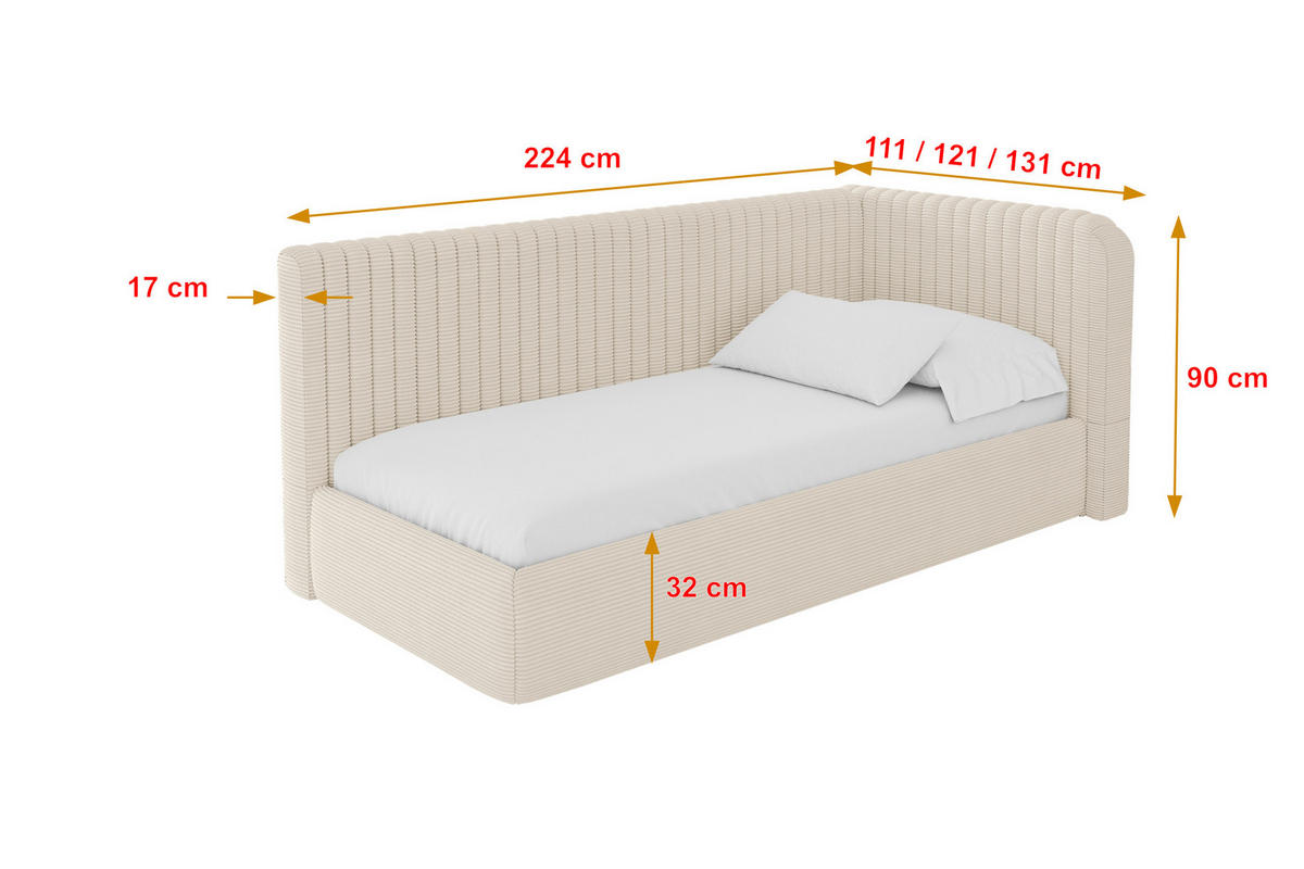 EINZELLBETT Jugendbett mit Bettkasten und Matratze H3/H4, Links - AURY 100x200 Beige - Creme, Holzwerkstoff/Textil (100/200cm) - ALTDECOR
