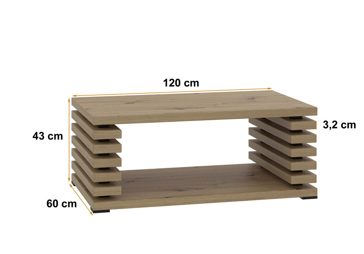 KAFFEETISCH 120x60x44 cm - Artisan Eiche Optik - ORTO - Eichefarben, Holzwerkstoff (120/60/44cm) - ALTDECOR