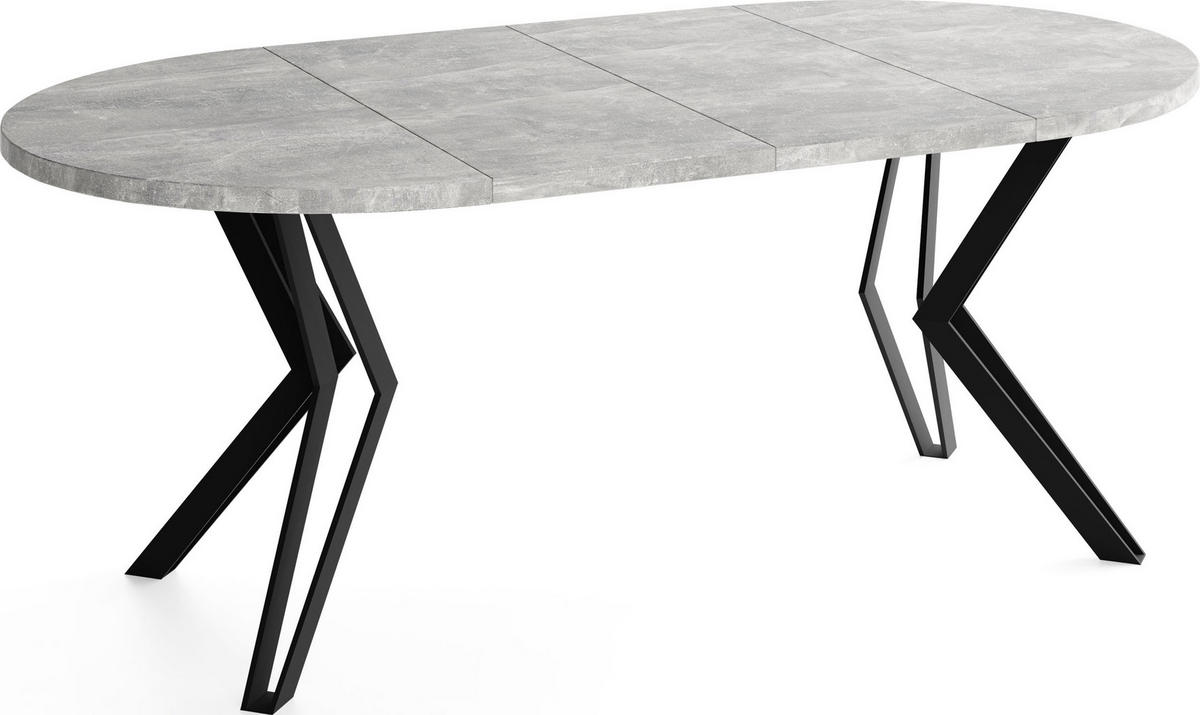 ESSTISCH Revena runder ausziehbarer, Grauer Beton 100-180/100/76 cm - Hellgrau/Schwarz, Holzwerkstoff/Metall (100/100/76cm) - WFL GROUP