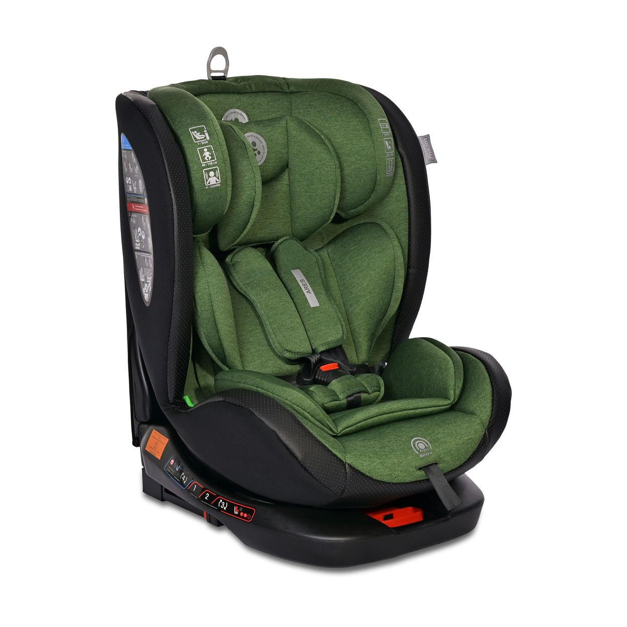 KINDERSITZ Ares i-Size grün (40-150cm) Isofix, verstellbar, Sitz 360° drehbar - Grün, Kunststoff (46/63/53cm) - Lorelli