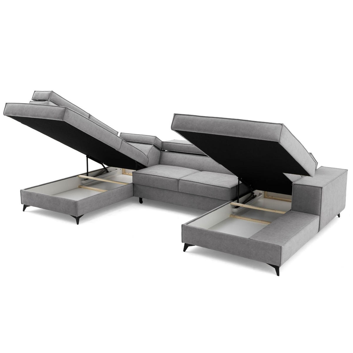 ECKSOFA PURE U Links mit Schlaffunktion 127x270 Velours Hellgrau - Hellgrau/Schwarz, Holz/Textil (340/204cm) - Muffo