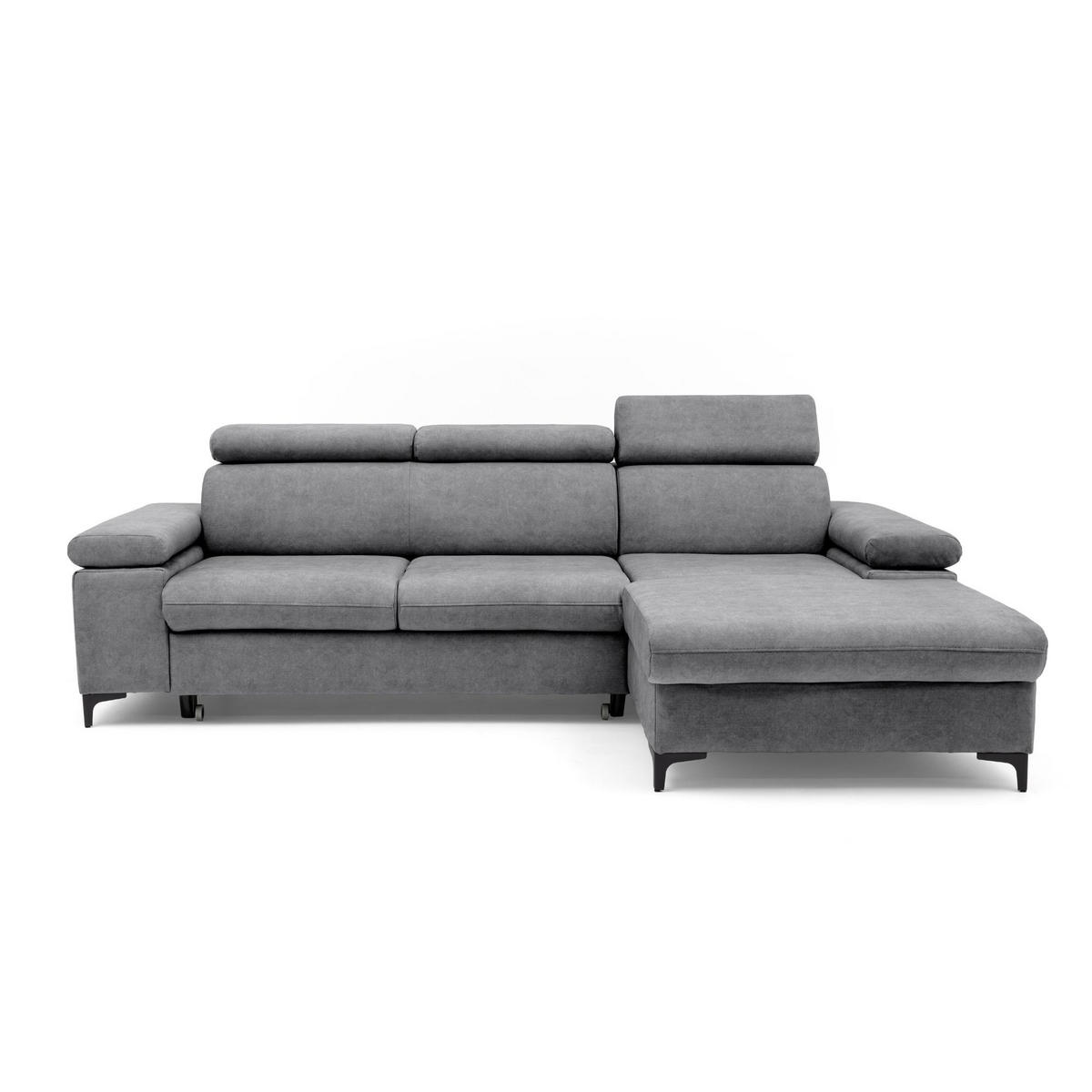 ECKSOFA MAVIC L Rechts mit Schlaffunktion Velours Grau - Schwarz/Grau, Glas/Holz (257/176cm) - Muffo