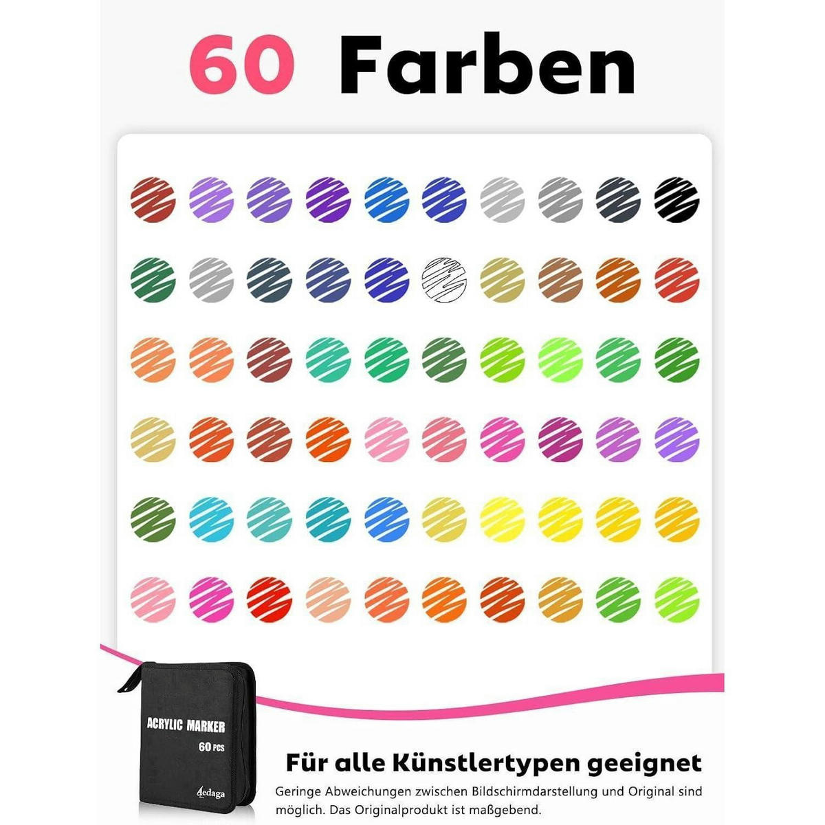 ACRYLSTIFTE Set 60-teilig mit Doppelspitze - Multicolor, Kunststoff (1/1/17.5cm)