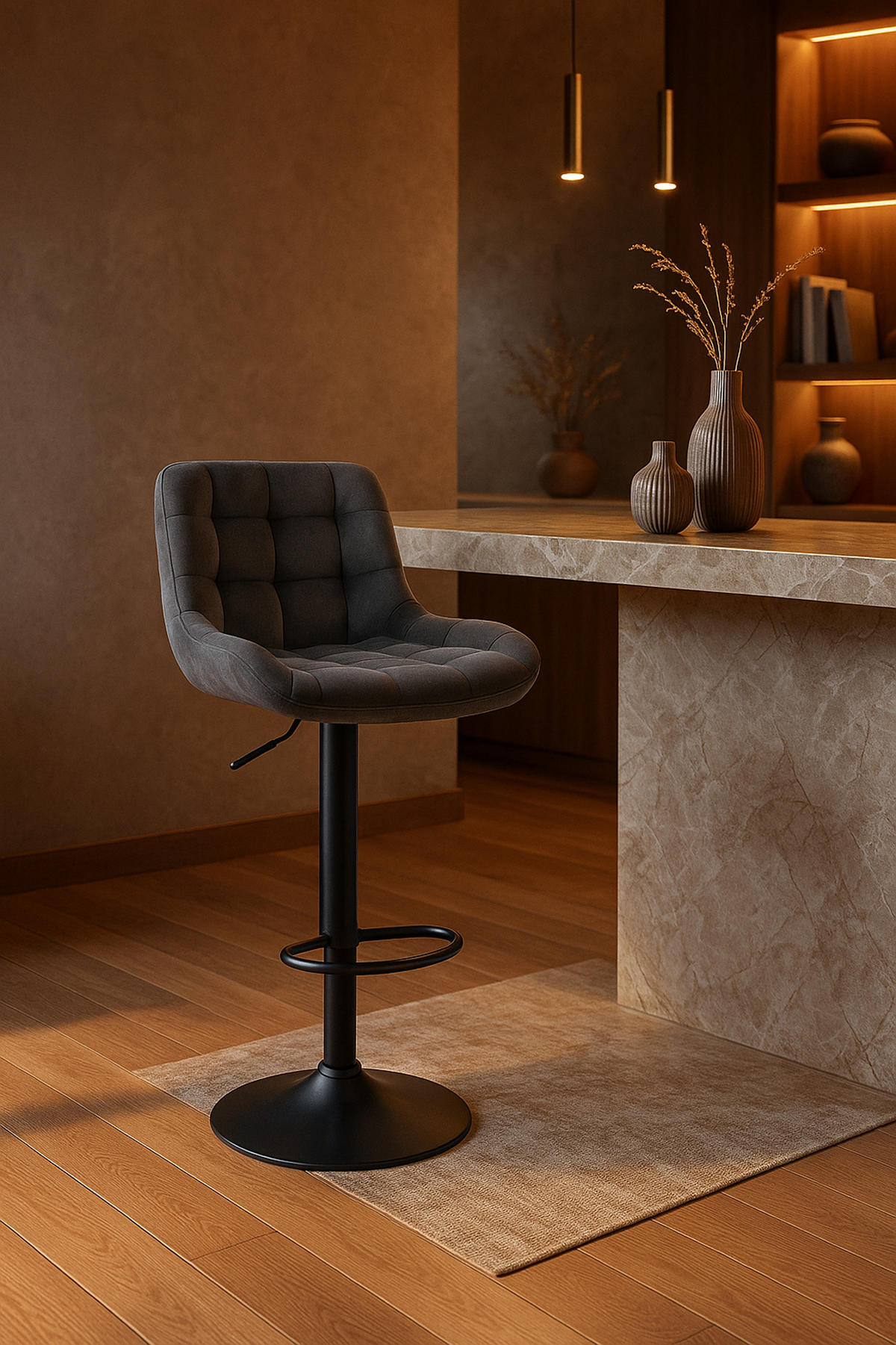 BARHOCKER Tower Samt dunkelgrau - Schwarz/Grau, Textil/Metall (48/105/54cm) - TPFLiving