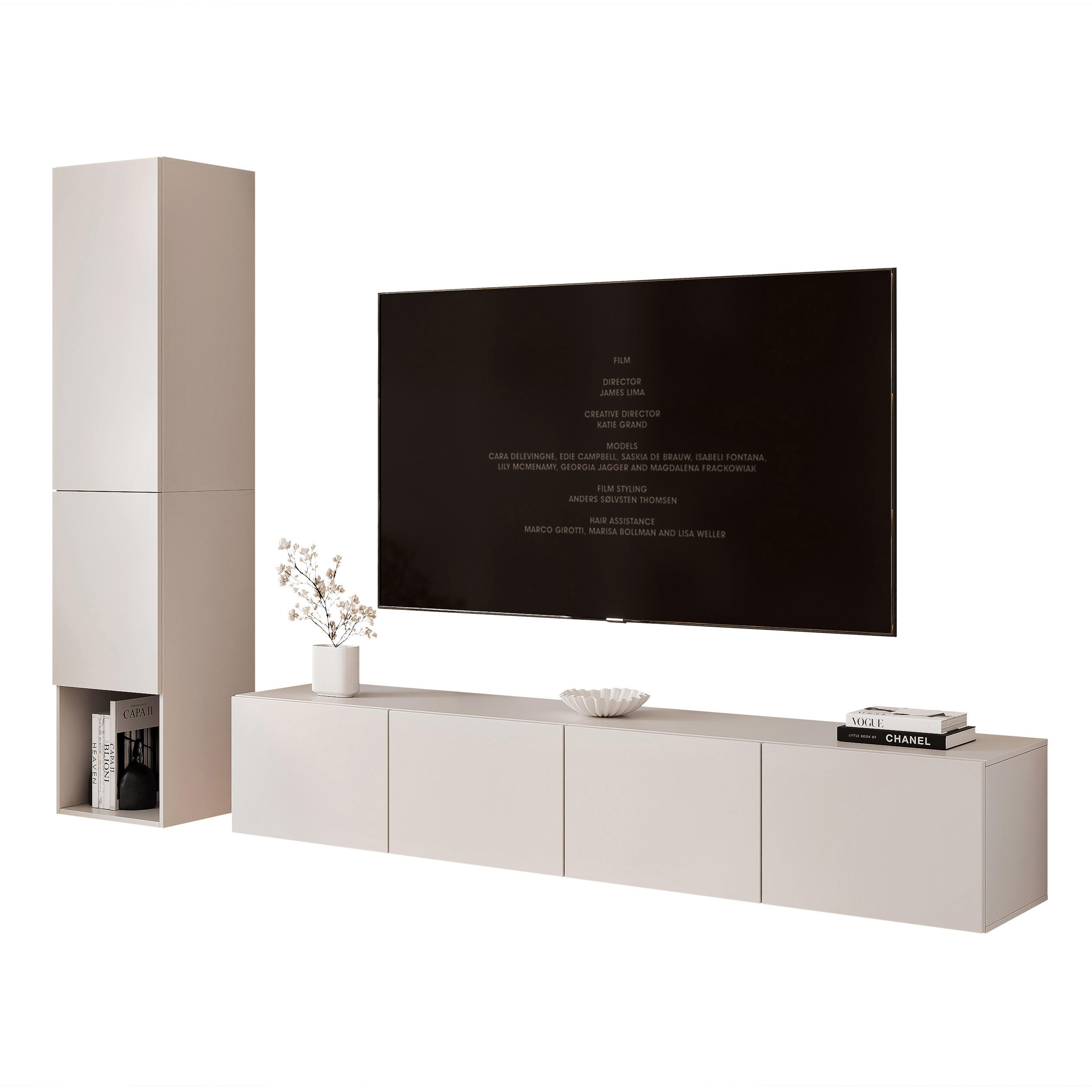 WOHNWAND ANGEL LINE I 2-teilig, mit LED-Beleuchtung, Kaschmir - Kaschmir, Holzwerkstoff (240/180/40cm) - Idohome
