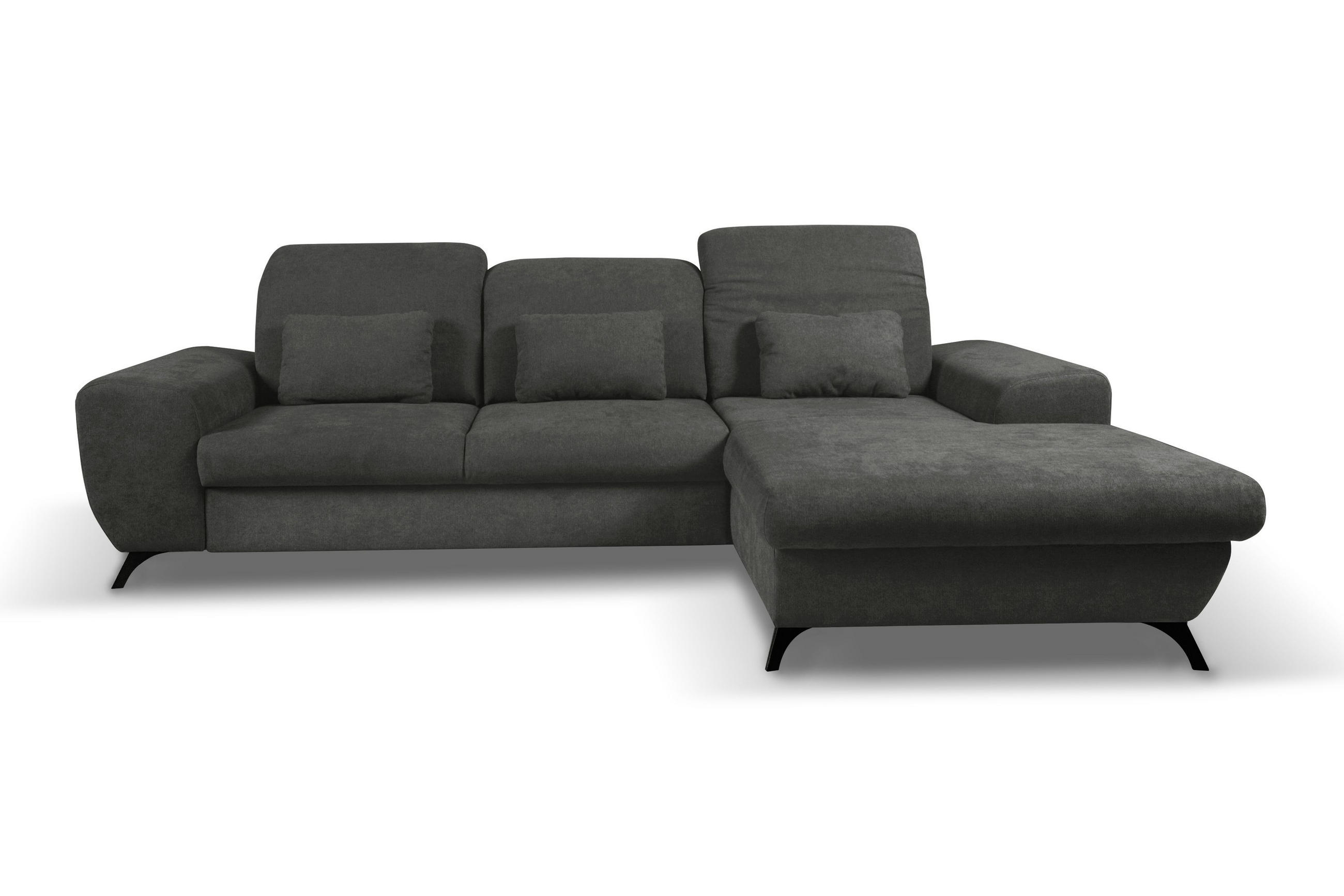 ECKSOFA LUCE R-S Grau Plüsch-Stoff mit Schlaffunktion - Grau, Holz (279/172cm) - MASSENO
