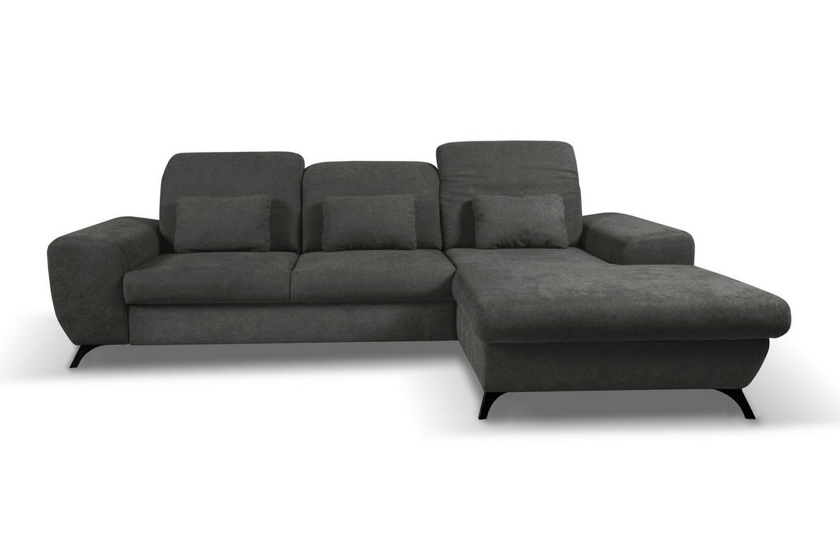ECKSOFA LUCE R-S Grau Plüsch-Stoff mit Schlaffunktion - Grau, Holz (279/172cm) - MASSENO