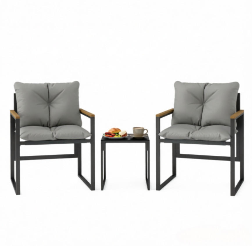 GARTENMÖBEL,1 Tisch+2 Stühle - Schwarz, Textil - Vallsero