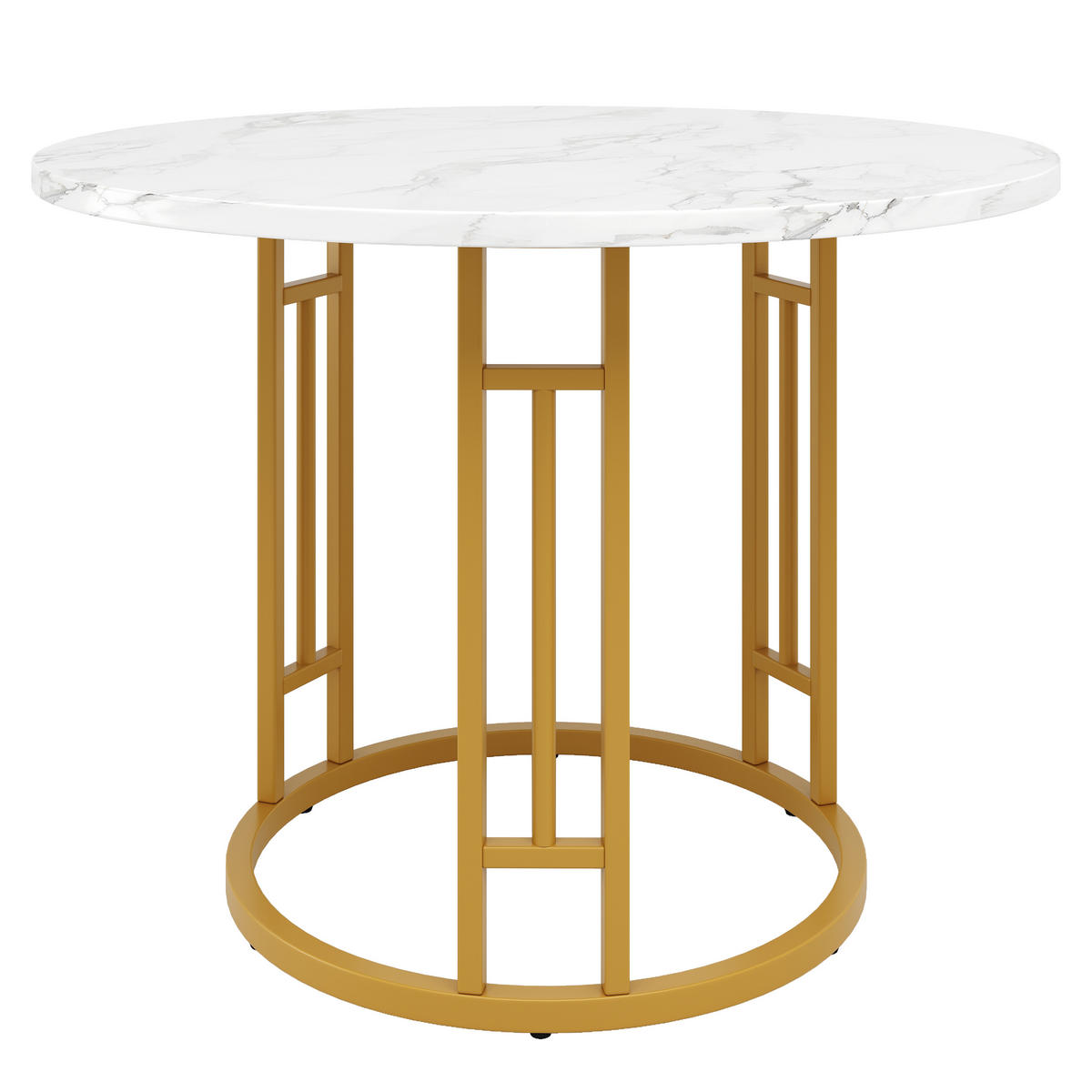 ESSTISCH 80x80x76 cm in Weiß und Gold aus MDF mit runder Marmoroptik - Weiß, Holzwerkstoff (80/80/76cm) - Modfu