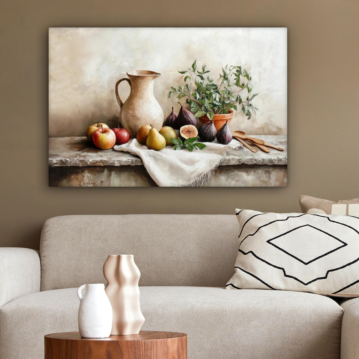 LEINWANDBILD Obst - Kräuter - Ländlich Wanddeko 90x60 cm - Naturfarben, Textil (90/60cm) - MuchoWow