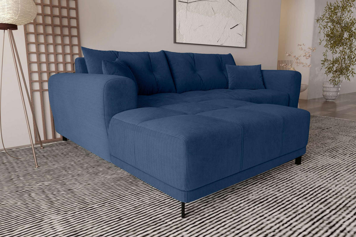 ECKSOFA Massimo Cordstoff Blau inkl. Schlaffunktion Links - Blau/Schwarz, Textil/Metall (246/177cm) - 99rooms