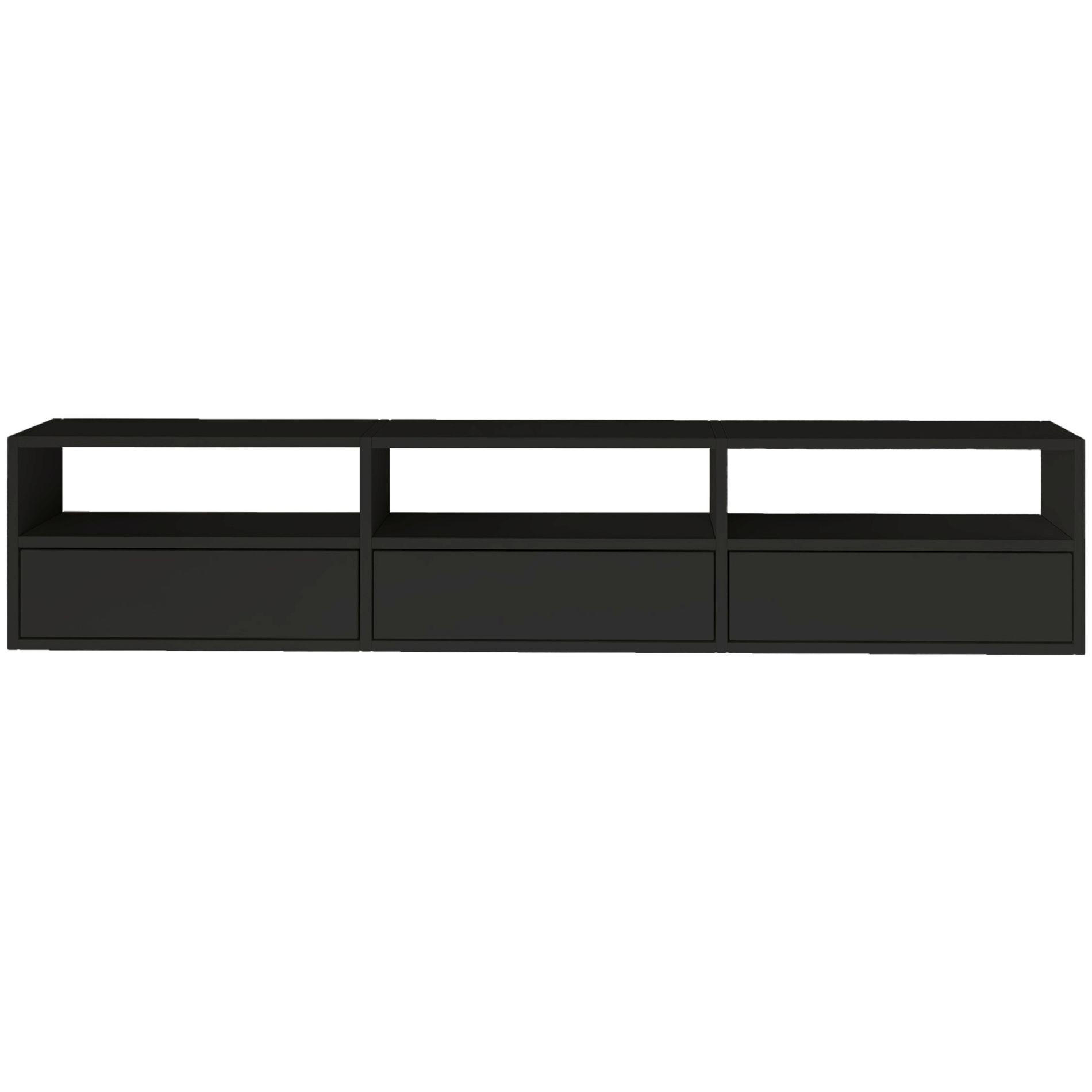 TV-LOWBOARD hängend, 3 Klappen und Ablagen, Schwarz, 150 cm - Schwarz, Holzwerkstoff (150.1/30/30cm) - Selsey
