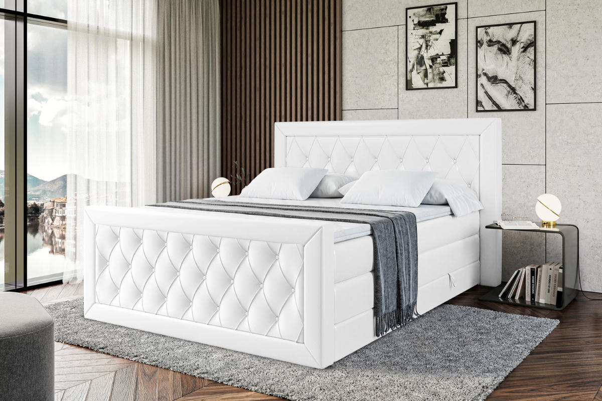 BOXSPRINGBETT NOEL-Z KING - 180 x 200 - H3/H4 - Weiß Hochglanz - Weiß Hochglanz, Holzwerkstoff (180/200cm) - ALTDECOR
