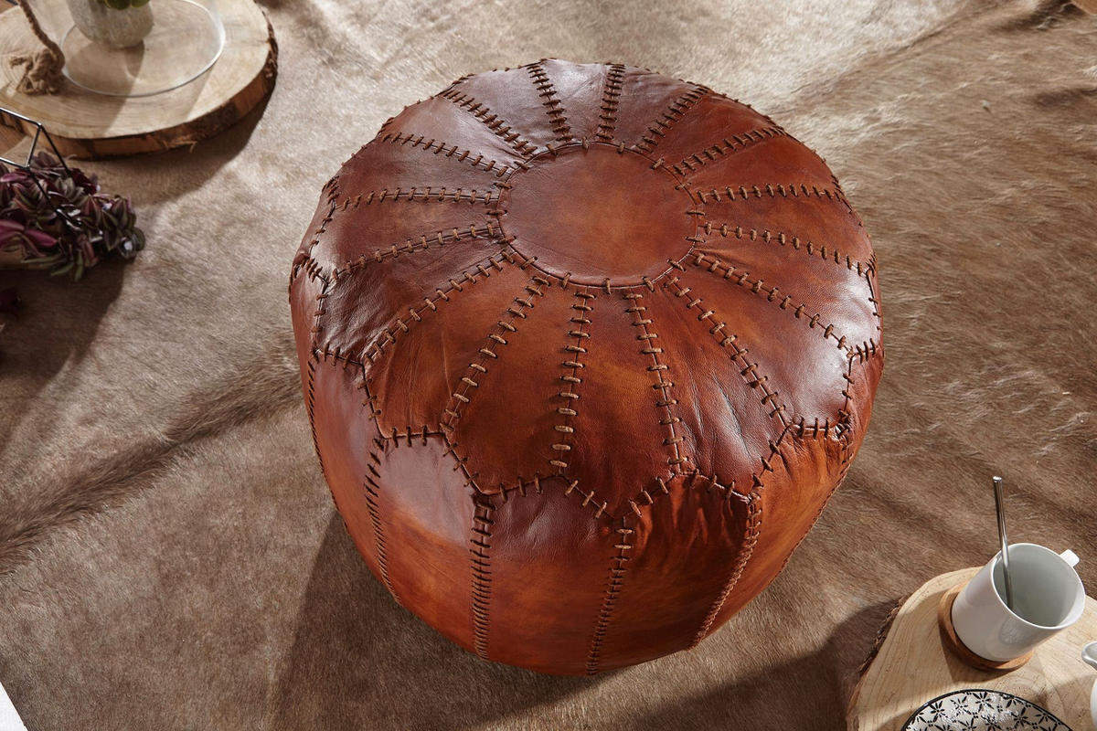 SITZHOCKER – Echtleder Braun, orientalisches Design - Braun, Leder (52/40/52cm) - KADIMA DESIGN