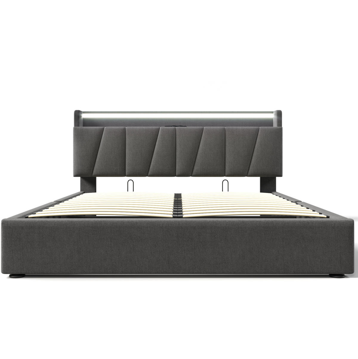 POLSTERBETT 140/200 cm Grau mit Stauraum und USB-Anschlüssen - Grau, Textil (140/200cm) - OKWISH