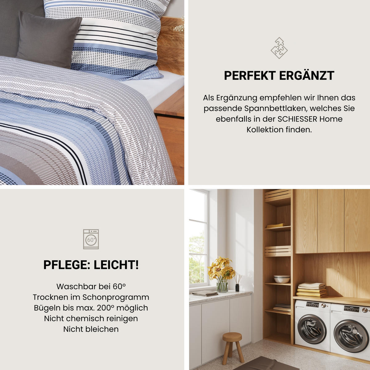 BETTWÄSCHESET Pino - Feinbiber - 2-teilig - 135 x 200 cm - Grau-Hellblau - Hellblau, Textil (135/200cm) - SCHIESSER