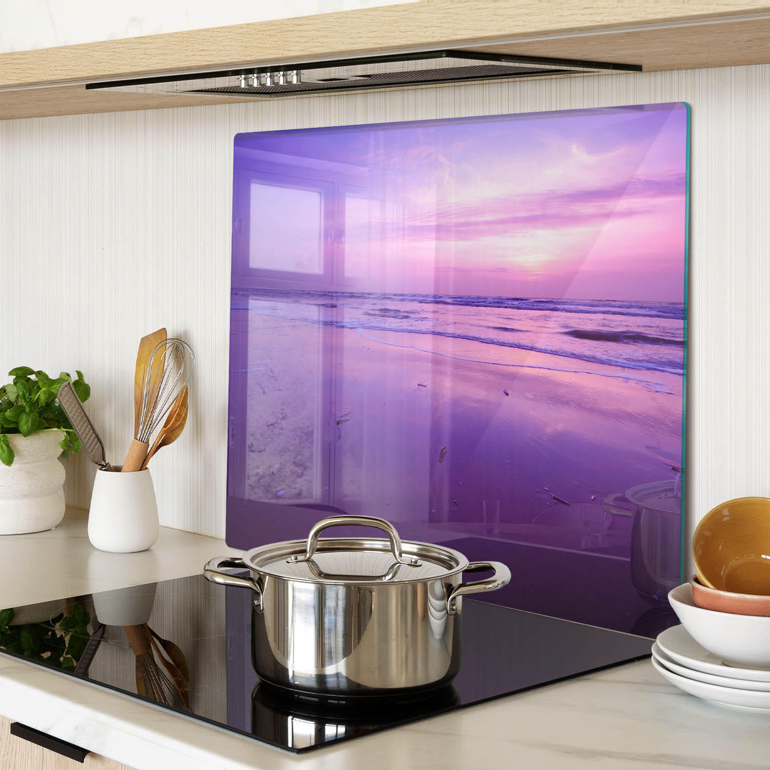 GLASPLATTE 60x52 cm Sonnenuntergang über dem Meer - Lila, Glas (60/0.4/52cm) - TULUP