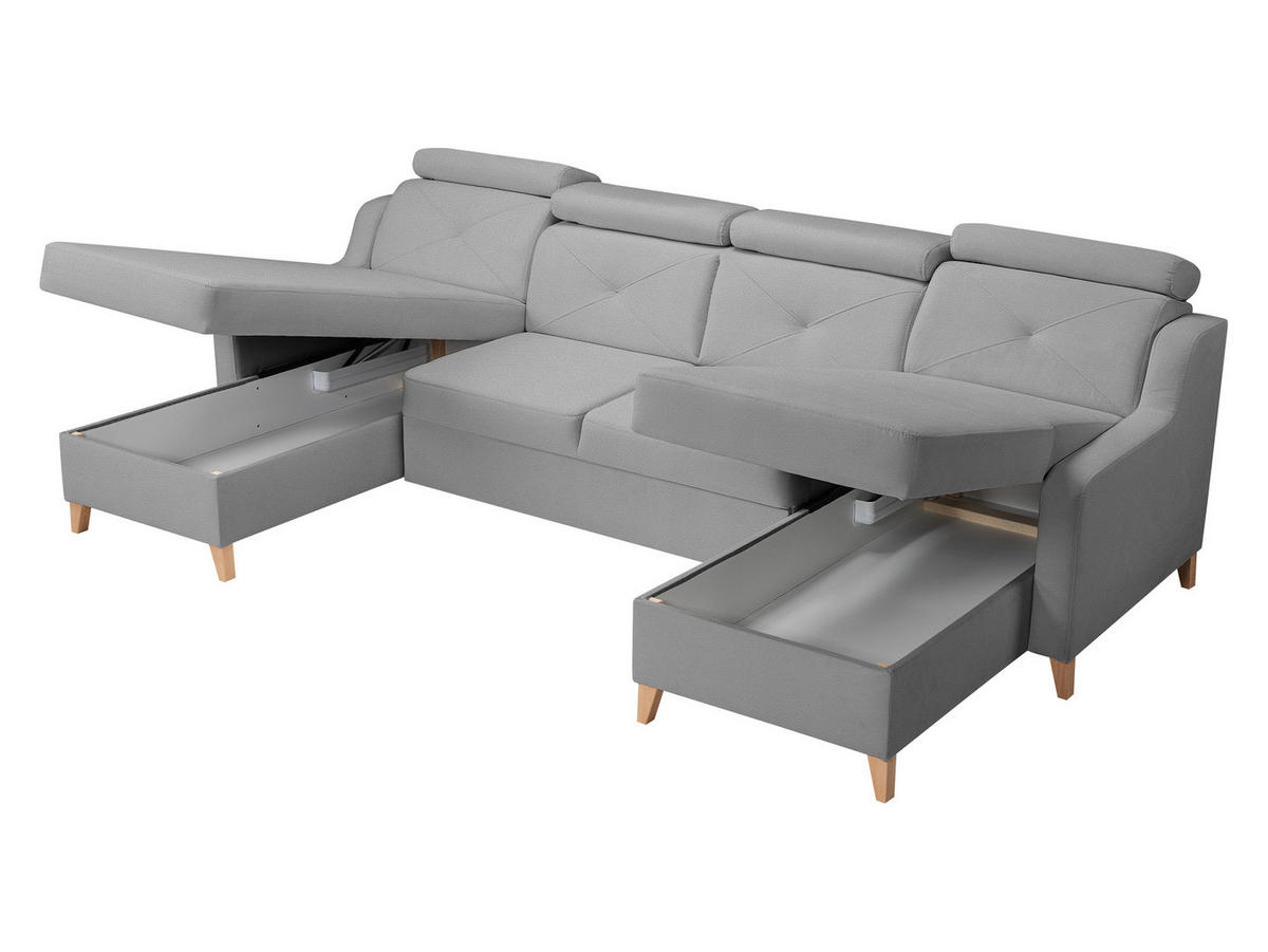 ECKSOFA Marbella U - Hellgrau/Naturfarben, Holz/Textil (286/82/165cm) - MIRJAN24