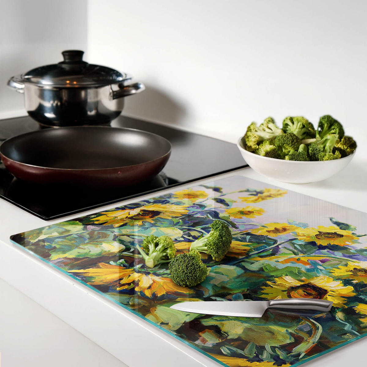 GLASPLATTE 60x52 cm Sonnenblumen - Gelb, Glas (60/0.4/52cm) - TULUP