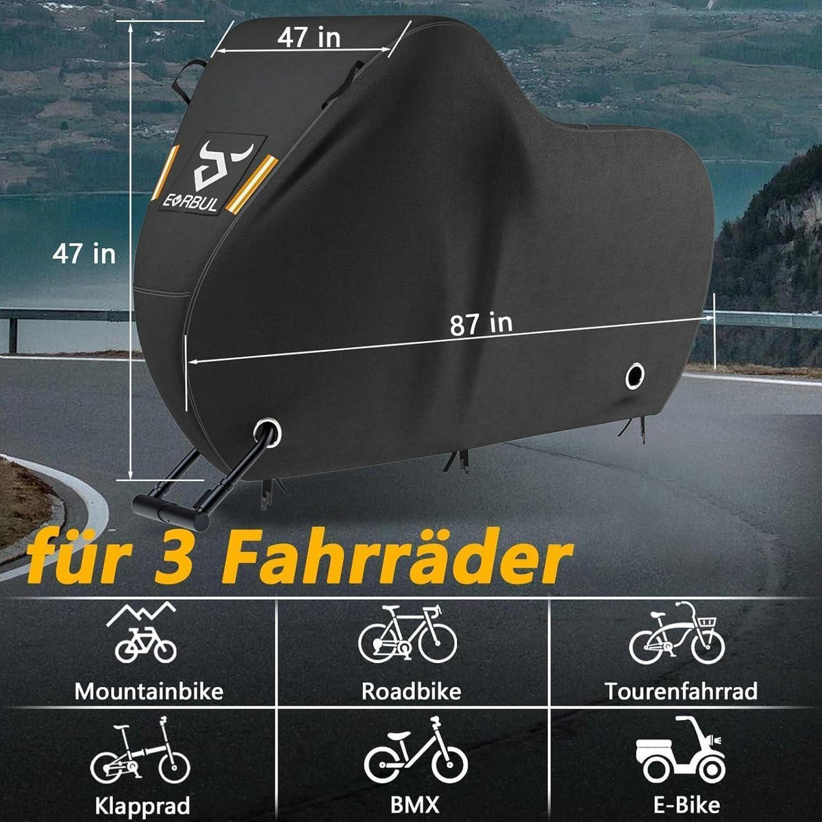FAHRRADABDECKUNG für 2-3 Fahrräder 221 x 119 x 119 cm wasserdicht 420D-Gewebe - Schwarz, Textil (119/119/221cm)