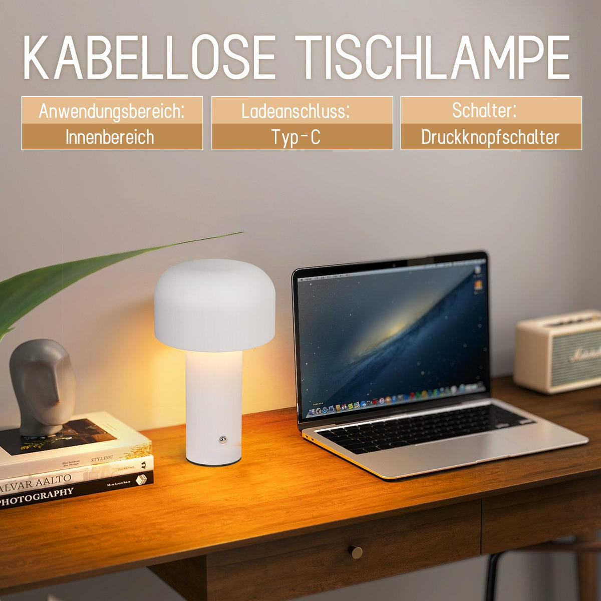 LED stolní lampa Abeli 21,6/12,6/6 cm - bílá, kov (21.6/12.6/6cm) - Nettlife