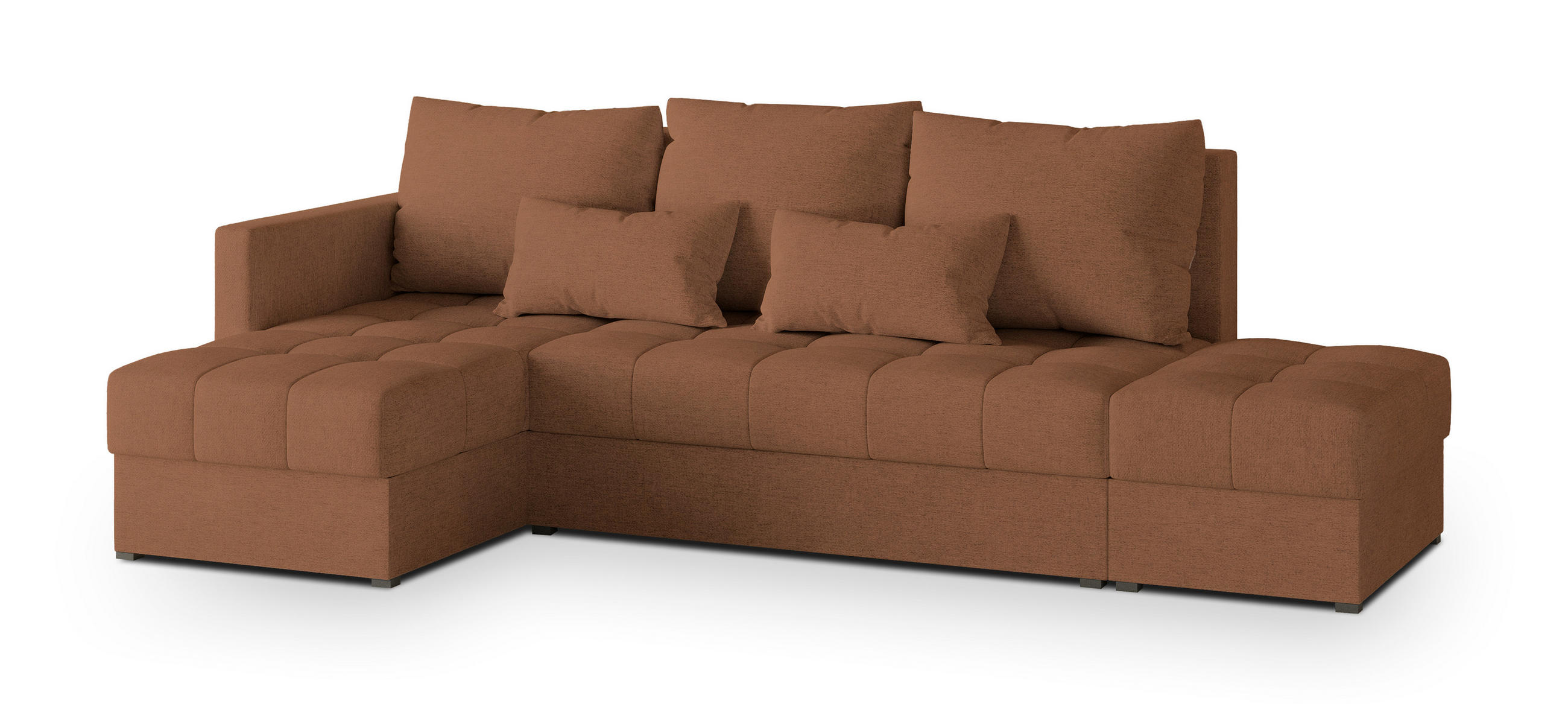 ECKSOFA LUMARI L-S Kupferfarben Plüsch-Stoff mit Schlaffunktion - Kupferfarben, Holz (262/143cm) - MASSENO