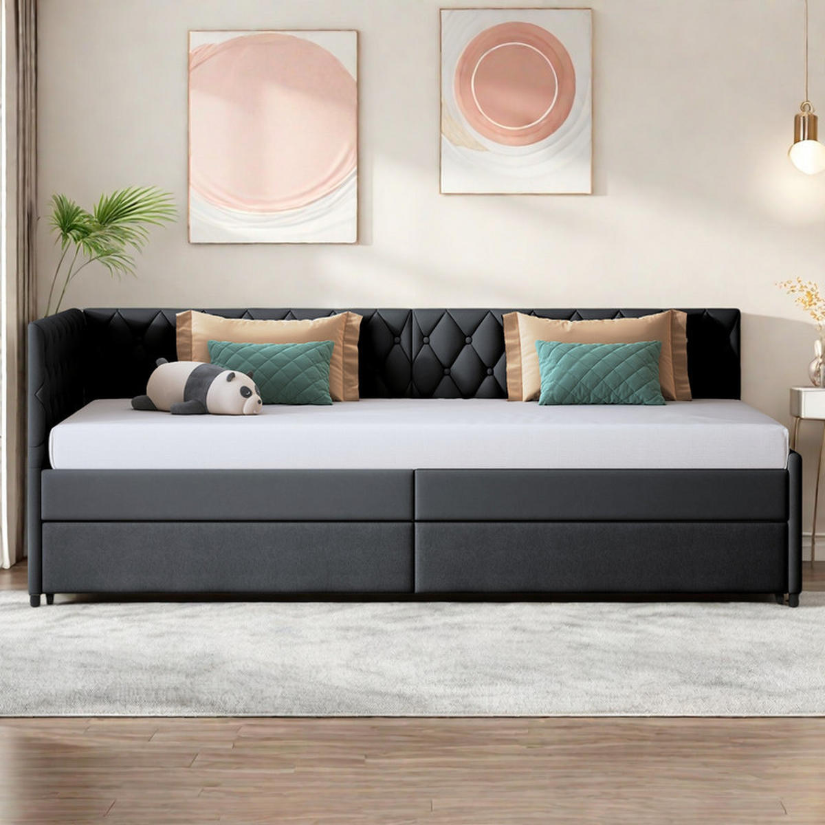SCHLAFSOFA 90x200 cm, Samt Grau, Einzelbett ausziehbar, mit Lattenrost, ohne Matratze - Grau, Holz (90/200cm) - WoodenAura