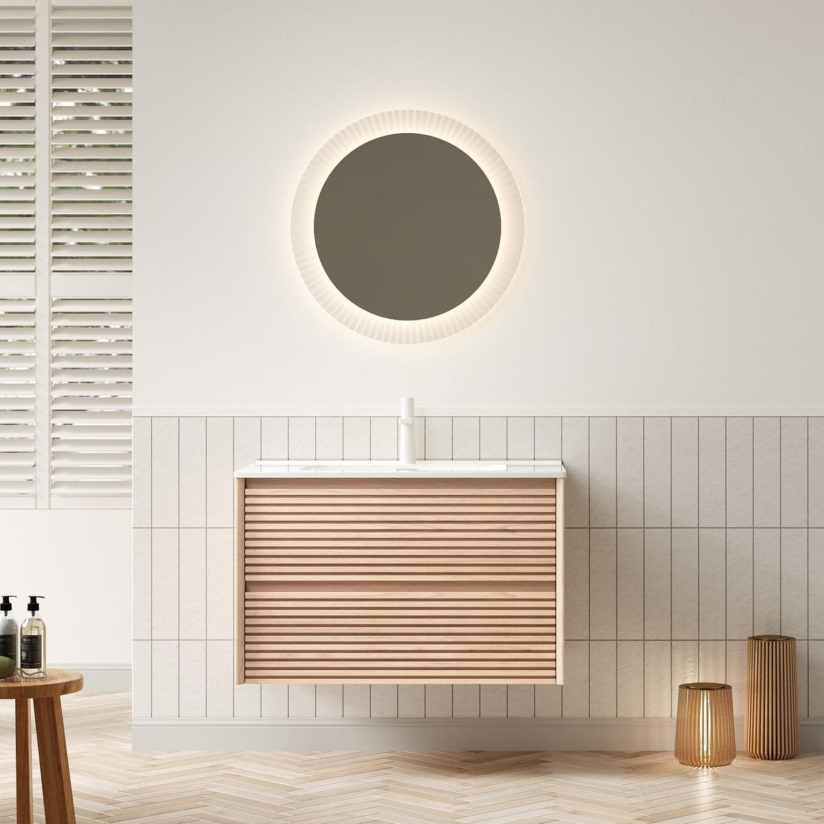 WASCHTISCHKOMBI 81/46,5/50 cm Natur/Weiß aus Keramik und Sperrholz mit 2 Schubladen - Naturfarben, Keramik (81/51.5/46.5cm) - OKWISH