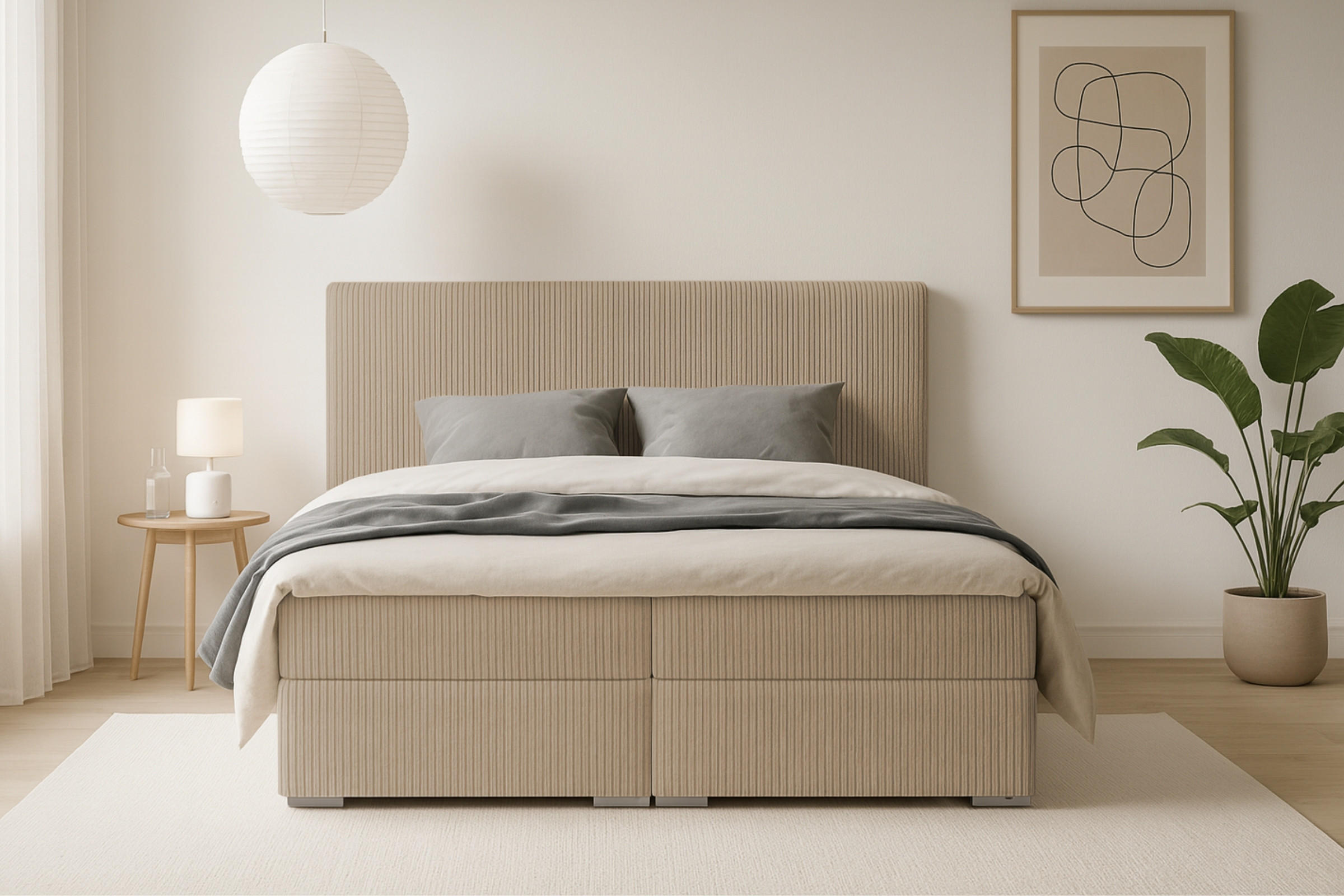 BOXBETT LON IV 200/200 in Cord Beige H3 - Beige, Holz/Holzwerkstoff (200/200cm) - Deine Möbel 24