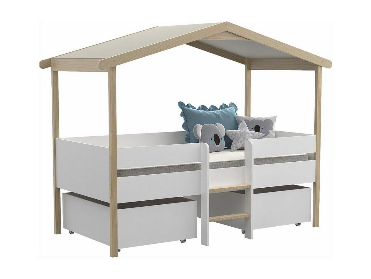 HAUSBETT PILOTI / SPIELBETT 90x190 +2 SCHUBLADEN - Weiß und naturholz - Multicolor, Holz (90/190cm) - Weber Industries