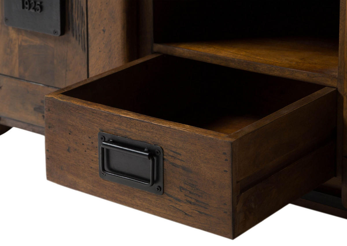 SIDEBOARD Mango 128x45x70 braun lackiert RAILWAY #402 - Braun, Holz (128/70/45cm) - Massivmoebel24