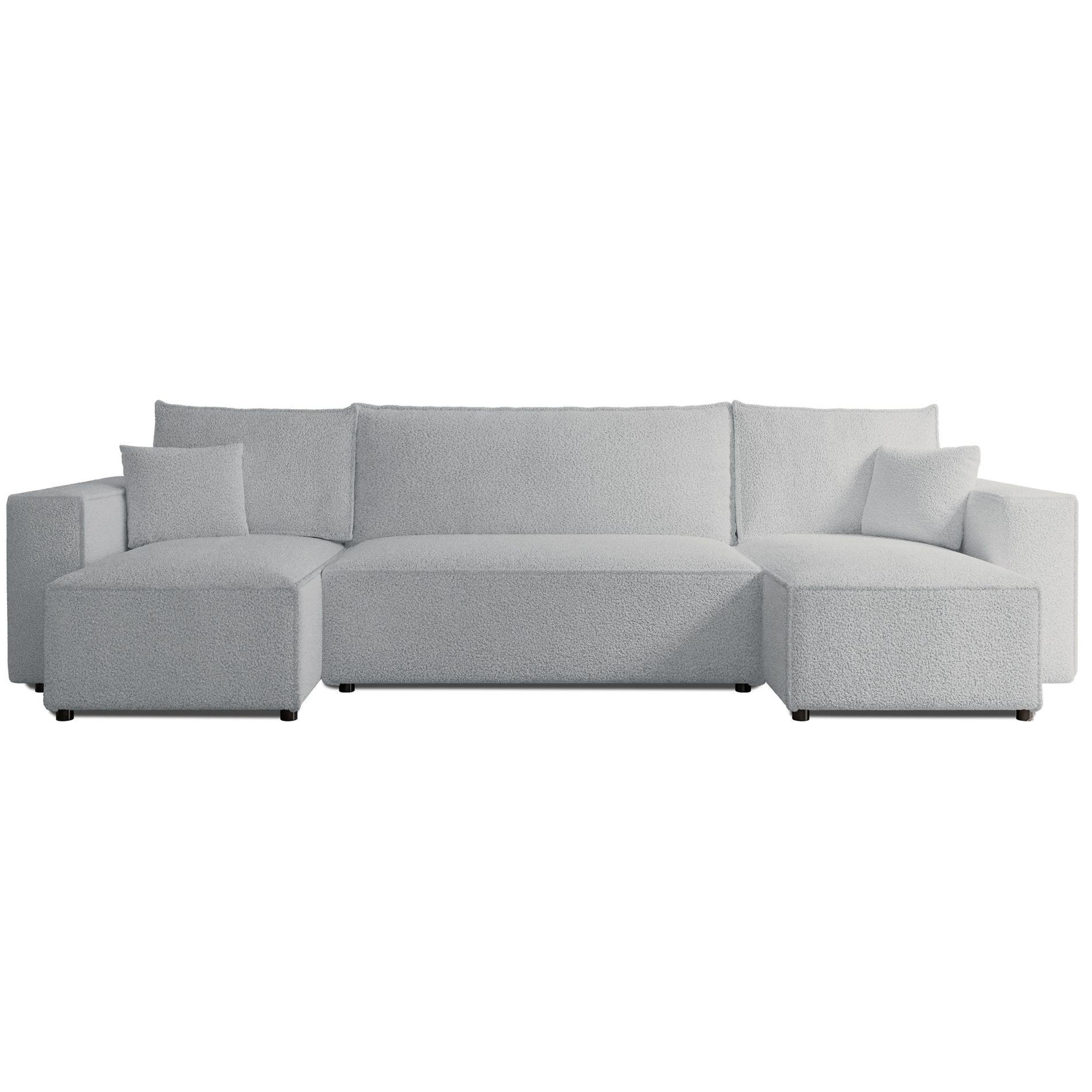 WOHNLANDSCHAFT Scarlo Hellgrau Bouclé-Bezug - Hellgrau/Schwarz, Kunststoff/Textil (312/83/145cm) - Selsey