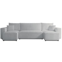 WOHNLANDSCHAFT Scarlo Hellgrau Bouclé-Bezug - Hellgrau/Schwarz, Kunststoff/Textil (312/83/145cm) - Selsey