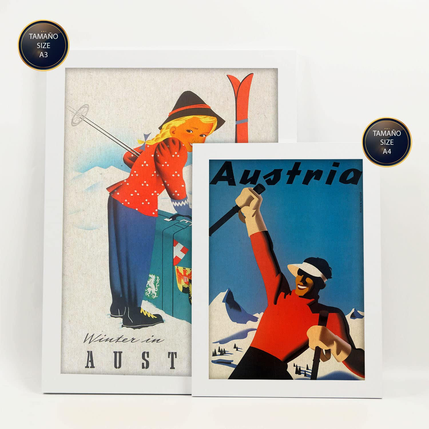 POSTER Set Mit 6 Österreich 2 Vollfarbige Illustrationen Von Vintage Tourismus Werbetafeln Aus Der Ganzen Welt Innenarchitektur A3 & A4 Weißer Rahmen - Weiß, Papier (29/3cm) - Nacnic