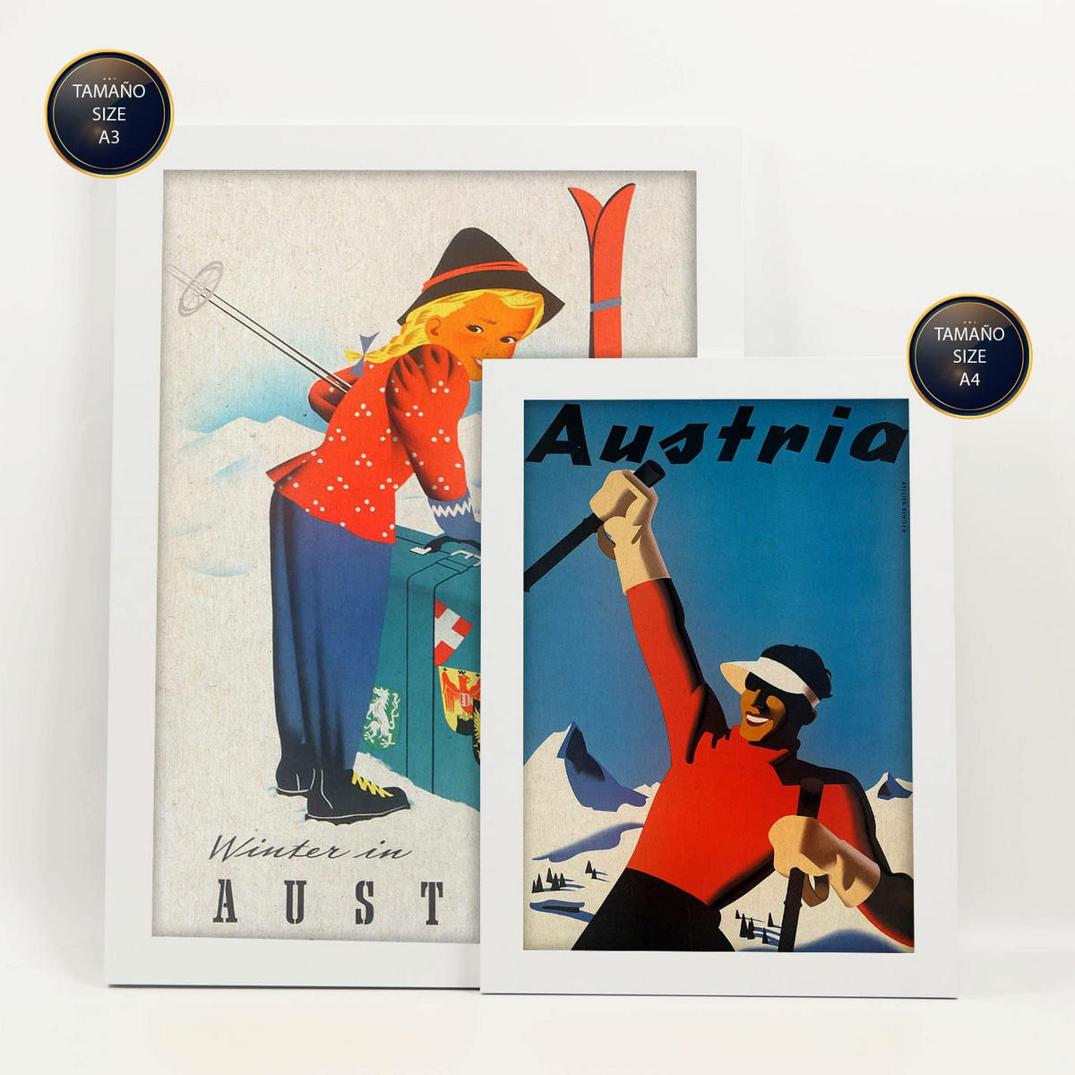 POSTER Set Mit 6 Österreich 2 Vollfarbige Illustrationen Von Vintage Tourismus Werbetafeln Aus Der Ganzen Welt Innenarchitektur A3 & A4 Weißer Rahmen - Weiß, Papier (29/3cm) - Nacnic