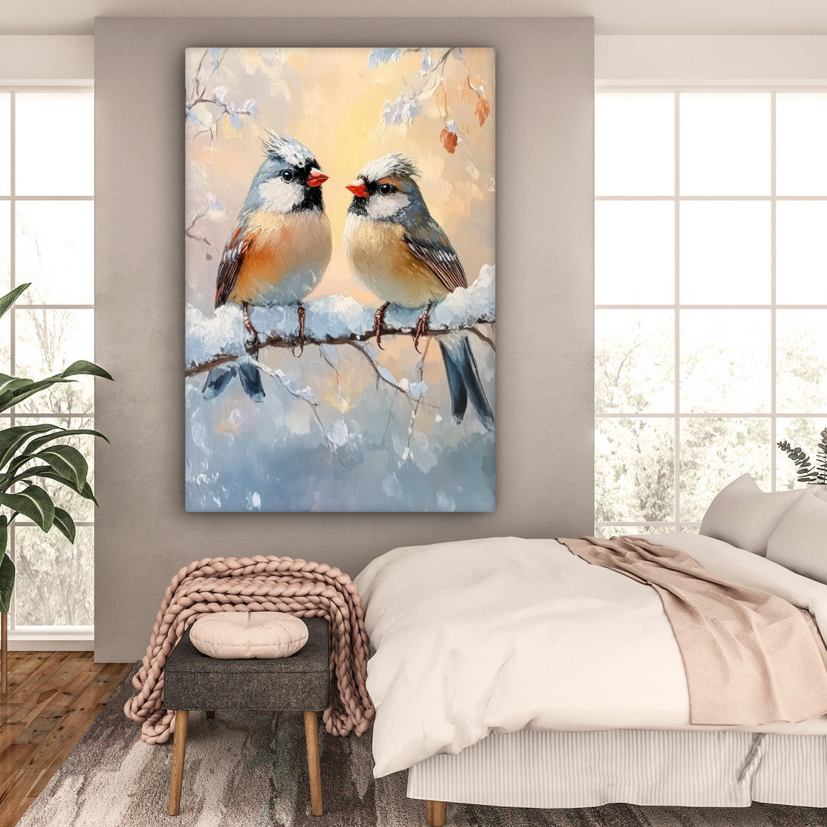 SLIKA NA PLATNU Ptice 90x140 cm - pastelno modra, tekstil (90/140cm) - MuchoWow