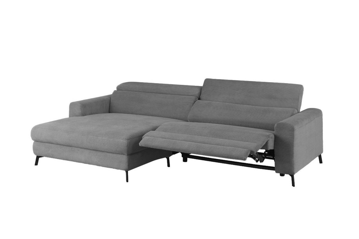 ECKSOFA LAISKA Grau Cord Relaxfunktion - Schwarz/Grau, Textil/Metall (282/177cm) - KAWOLA