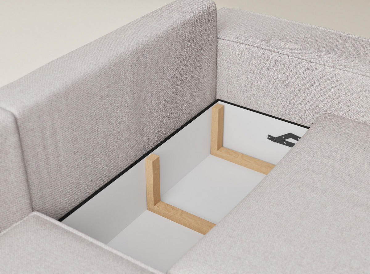 ECKSOFA MIT SCHLAFFUNKTION Tonga Beige Webstoff - Beige/Schwarz, Holz/Holzwerkstoff (105/225cm) - Maison de Reve