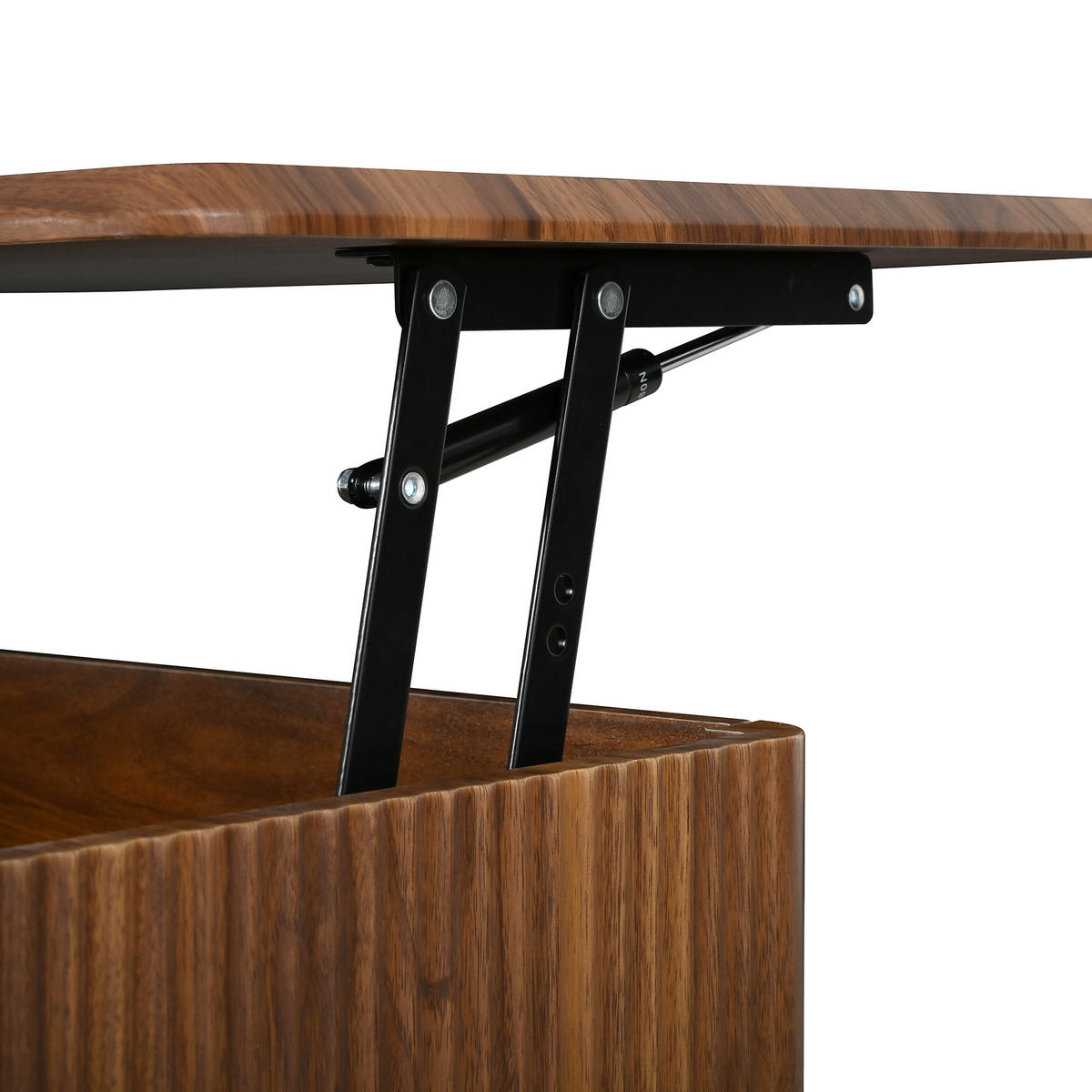 COUCHTISCH höhenverstellbar in Nussbaum 97/52/56,5 cm aus MDF mit Wellenstruktur und Stauraum - Braun, Holzwerkstoff (52/97/56.5cm) - CHICFURN