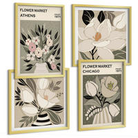 BILDER SET 4er Set - 50x50 cm & 40x60 cm Goldrahmen - Retro-Blumenmuster aus verschiedenen Städten - Goldfarben, Kunststoff (50/50cm) - TULUP