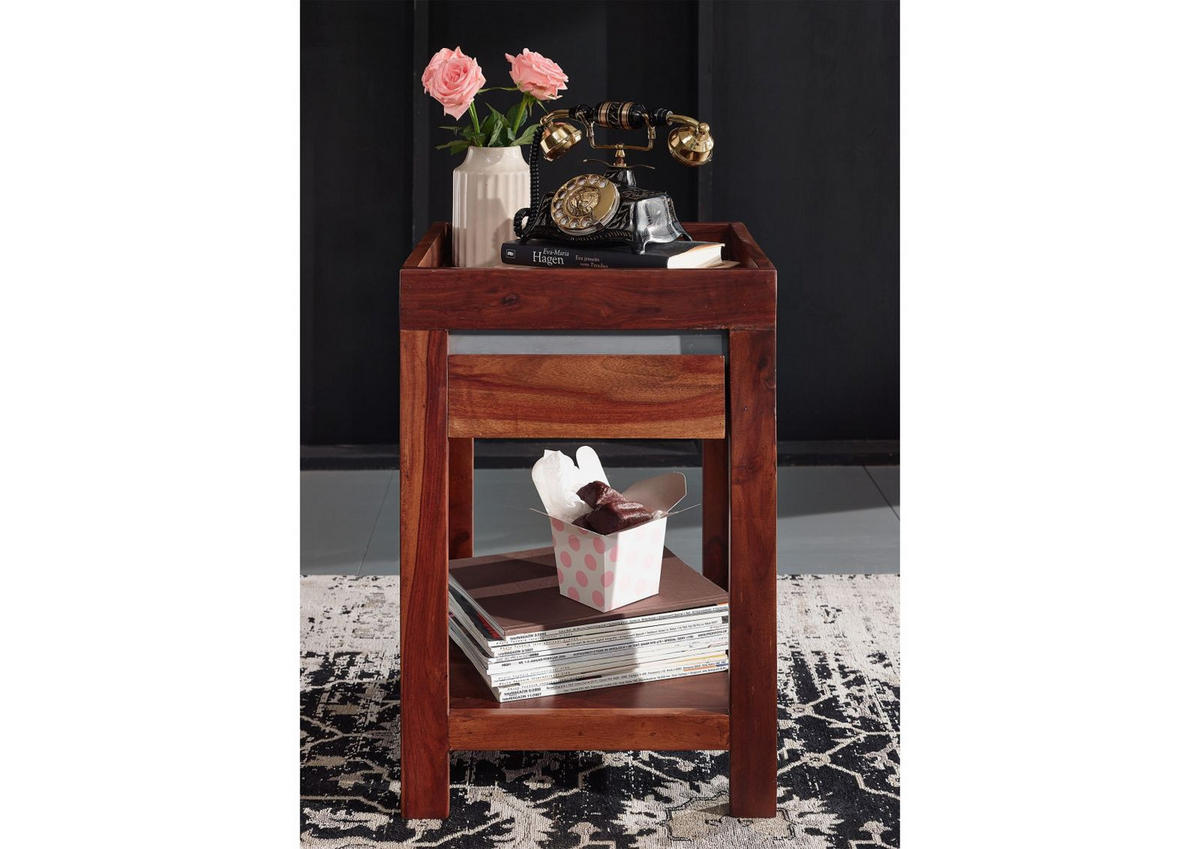 BEISTELLTISCH Sheesham 40x40x60 noble unique lackiert SYDNEY #136 - Braun, Holz (40/40/60cm) - Massivmoebel24