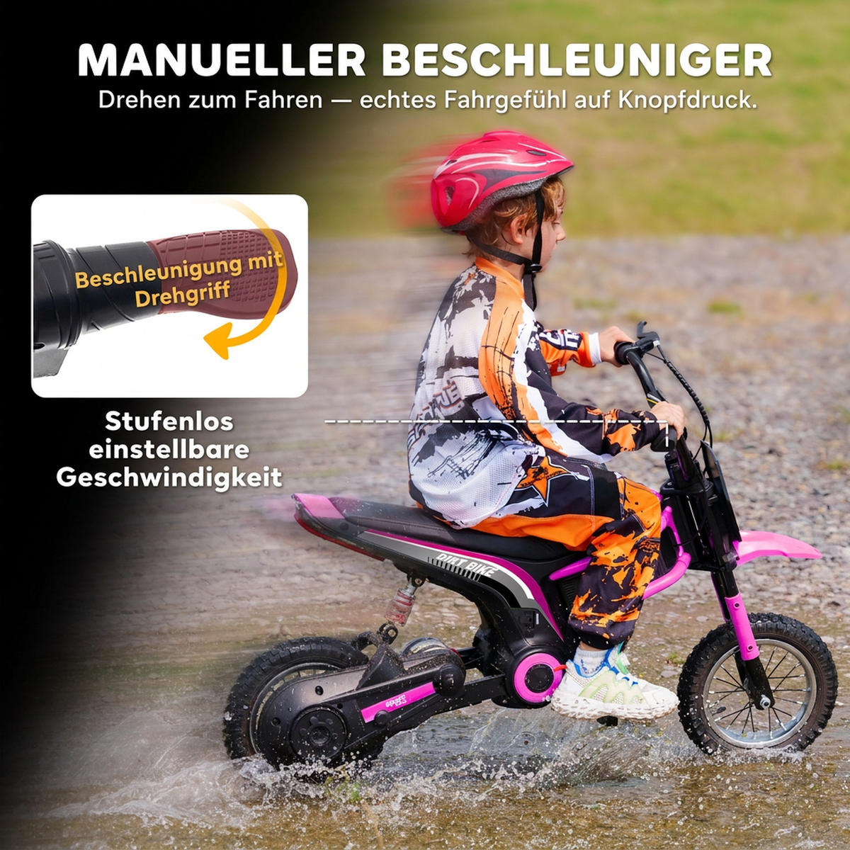 ELEKTRO Motorrad Kinder Elektromotorrad mit 24V 350W Motor, 8-16 KMH Rosa - Rosa, Kunststoff (119/64/76.5cm) - HOMCOM