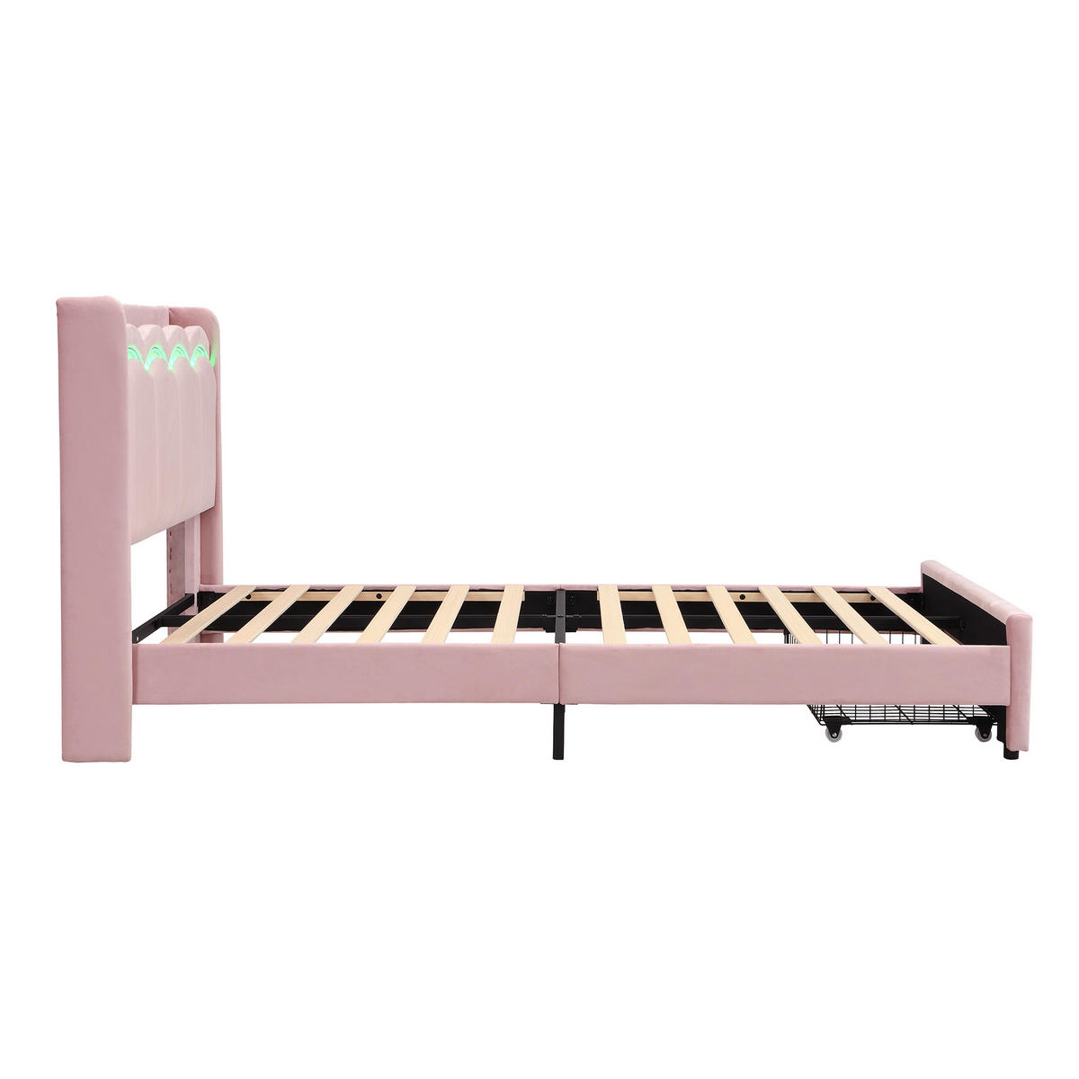 POLSTERBETT 90/200 cm mit LED und Schublade, DE-41732, in Rosa - Pink, Holzwerkstoff (90/200cm) - ComfortXL