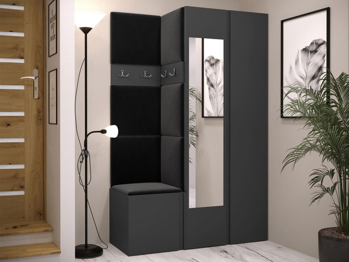 GARDEROBEN-SET Orion XXVI - Anthrazit/Graphitfarben, Holzwerkstoff/Kunststoff (116/186/46cm) - MIRJAN24